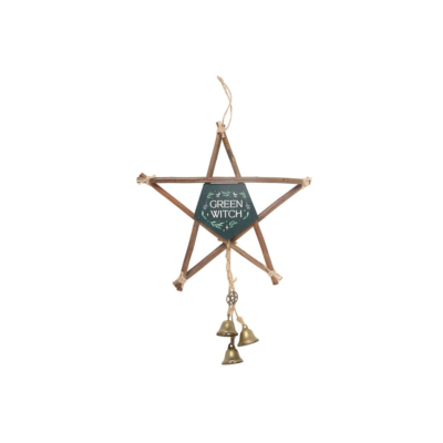 Green Witch Hanging Willow Pentagram with Bells