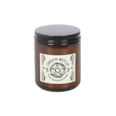 Green Witch White Sage Amber Glass Candle