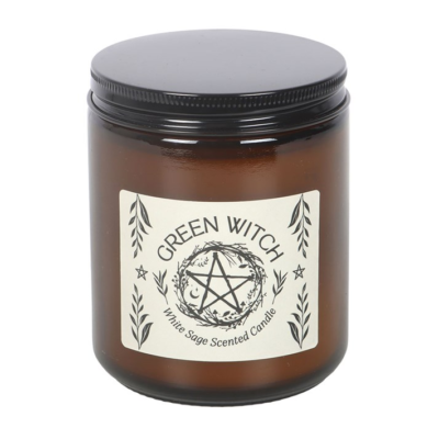Green Witch White Sage Amber Glass Candle