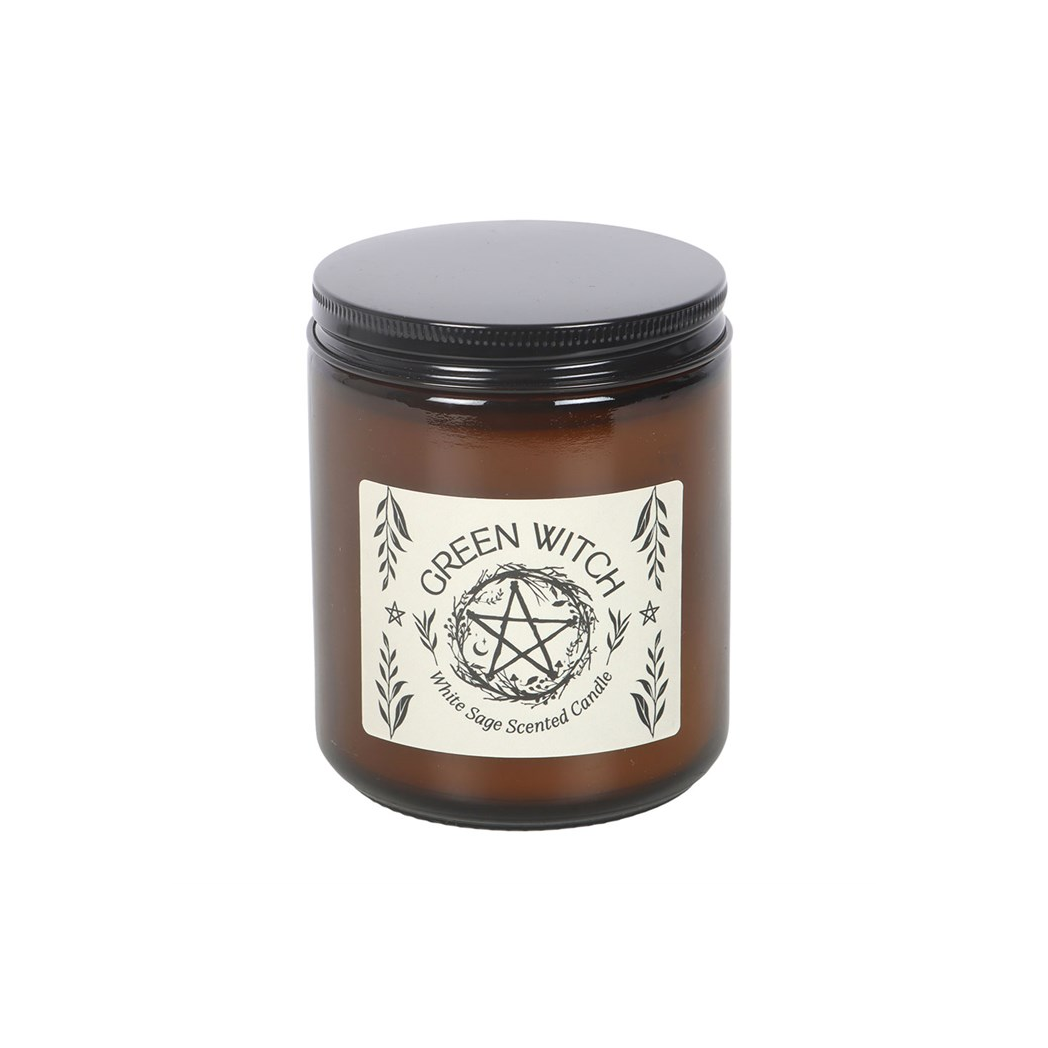 Green Witch White Sage Amber Glass Candle 2 Green Witch White Sage Amber Glass Candle