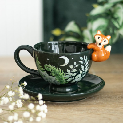 Green Forest Teacup with Fox