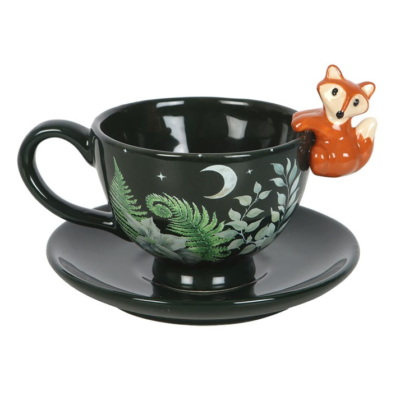 Green Forest Teacup with Fox