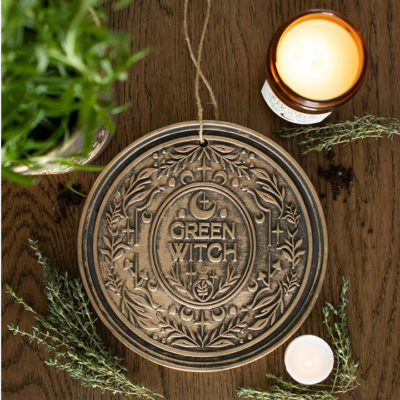 Green Witch Bronze Effect Terracotta Hanging Plaque