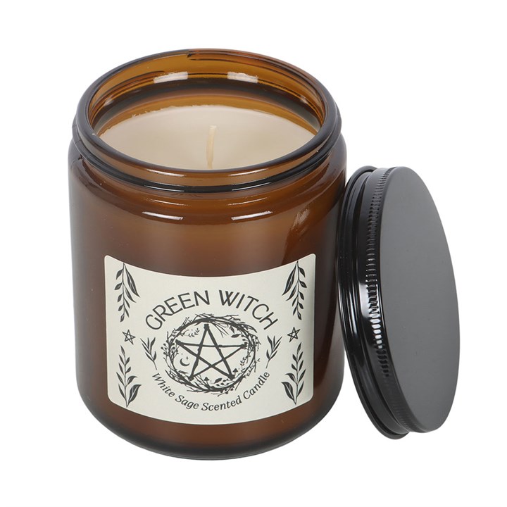 Green Witch White Sage Amber Glass Candle 4 Green Witch White Sage Amber Glass Candle