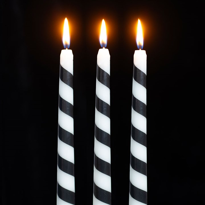 Set of 3 Black Candy Cane Taper Candles Set of 3 Black Candy Cane Taper Candles