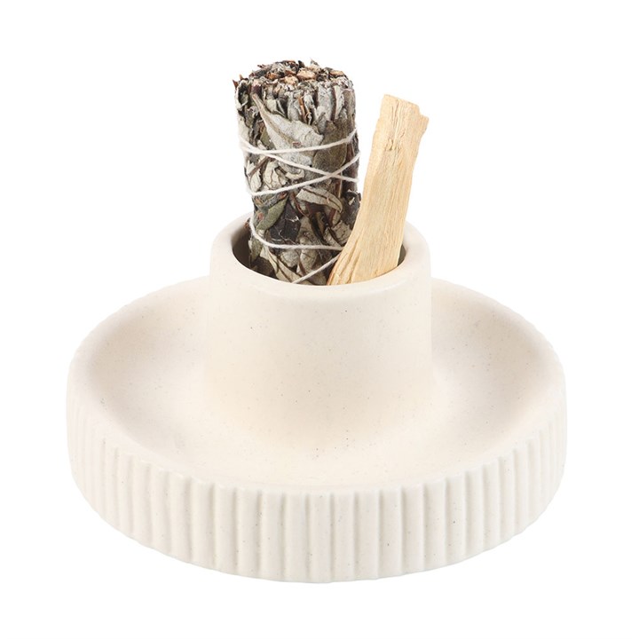 Cream Ribbed Ceramic Smudge Bowl Cream Ribbed Ceramic Smudge Bowl