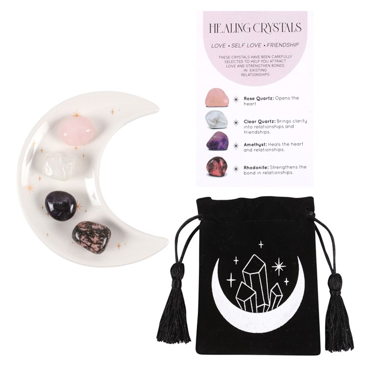 Love Healing Crystal Set with Moon Trinket Dish Love Healing Crystal Set with Moon Trinket Dish