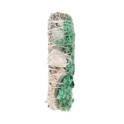 Ritual Wand Smudge Stick with White Sage, Abalone and Quartz – 6 Inch