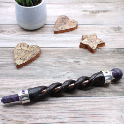 Amethyst & Copper Spiral Carving Healing Wand