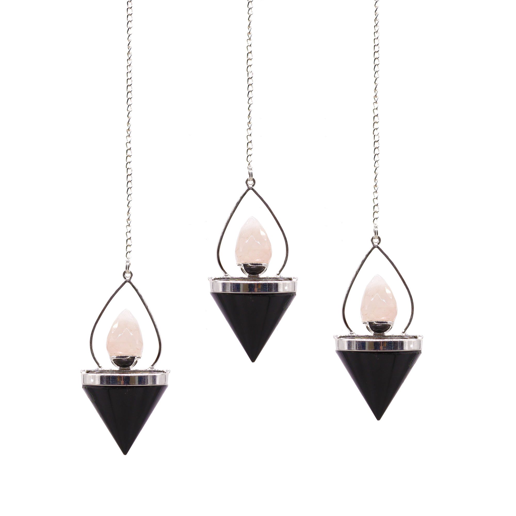 Gemstone Lantern of Life Pendulum – Black Agate & Rose Quartz Gemstone Lantern of Life Pendulum – Black Agate & Rose Quartz