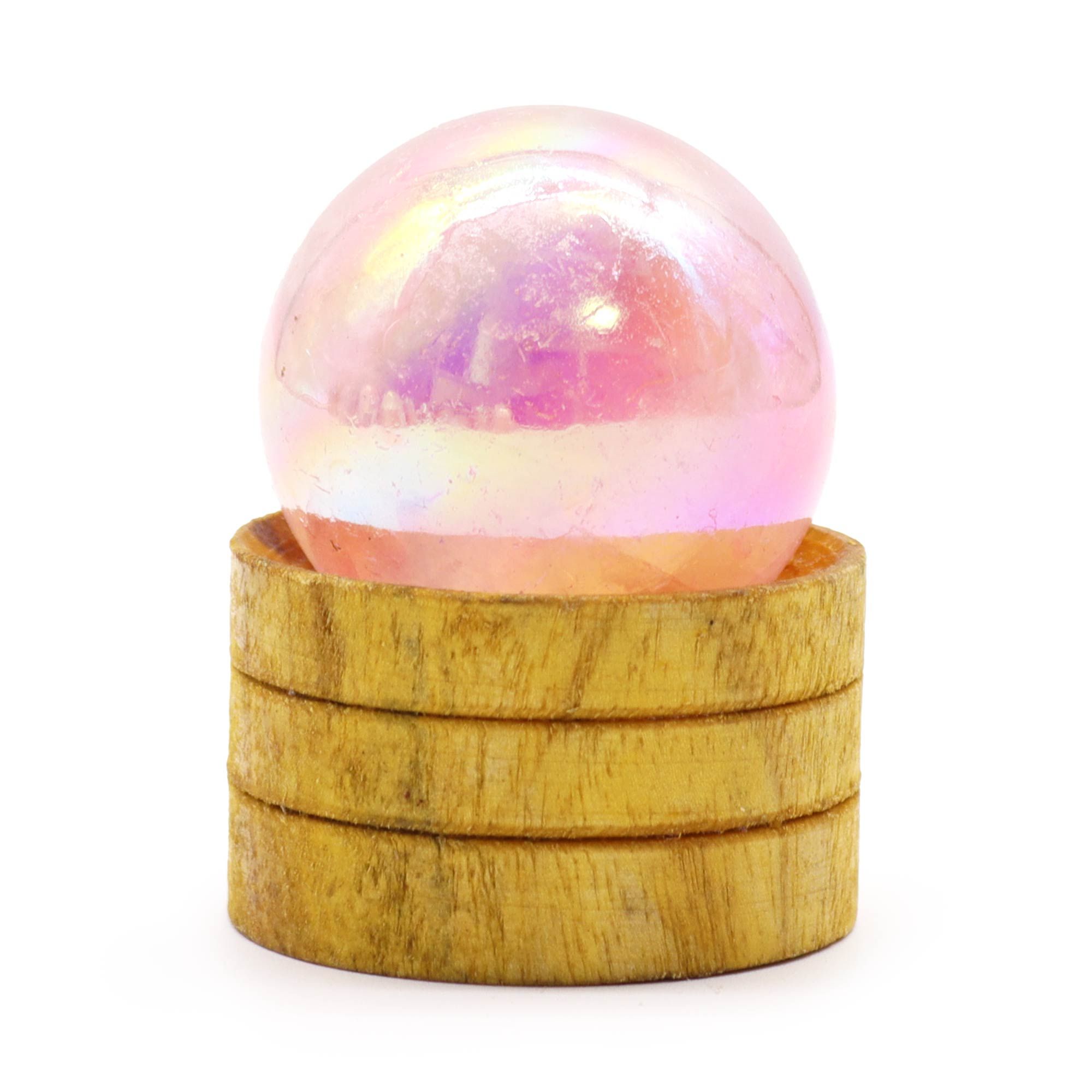 Gemstone Sphere 40mm – Rose Quartz Titanium Aura with Stand