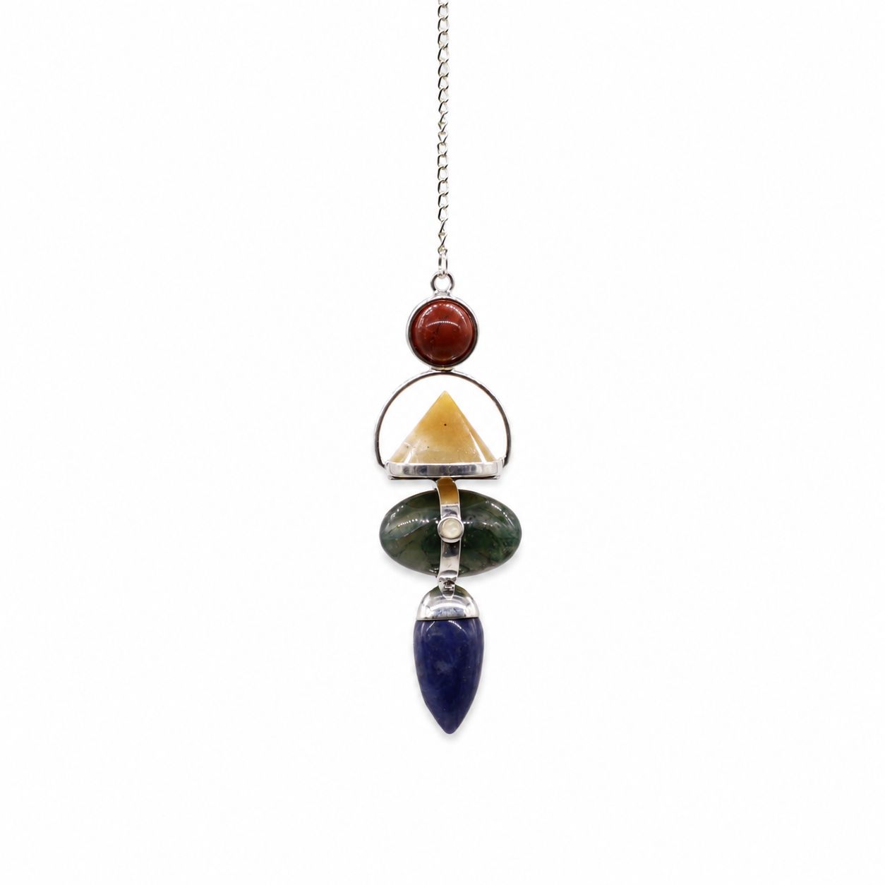 Four Elements Gemstone Pendulum – Red Jasper, Yellow Adventurine, Moss Agate, Sodalite & Moonstone 2 Four Elements Gemstone Pendulum – Red Jasper, Yellow Adventurine, Moss Agate, Sodalite & Moonstone