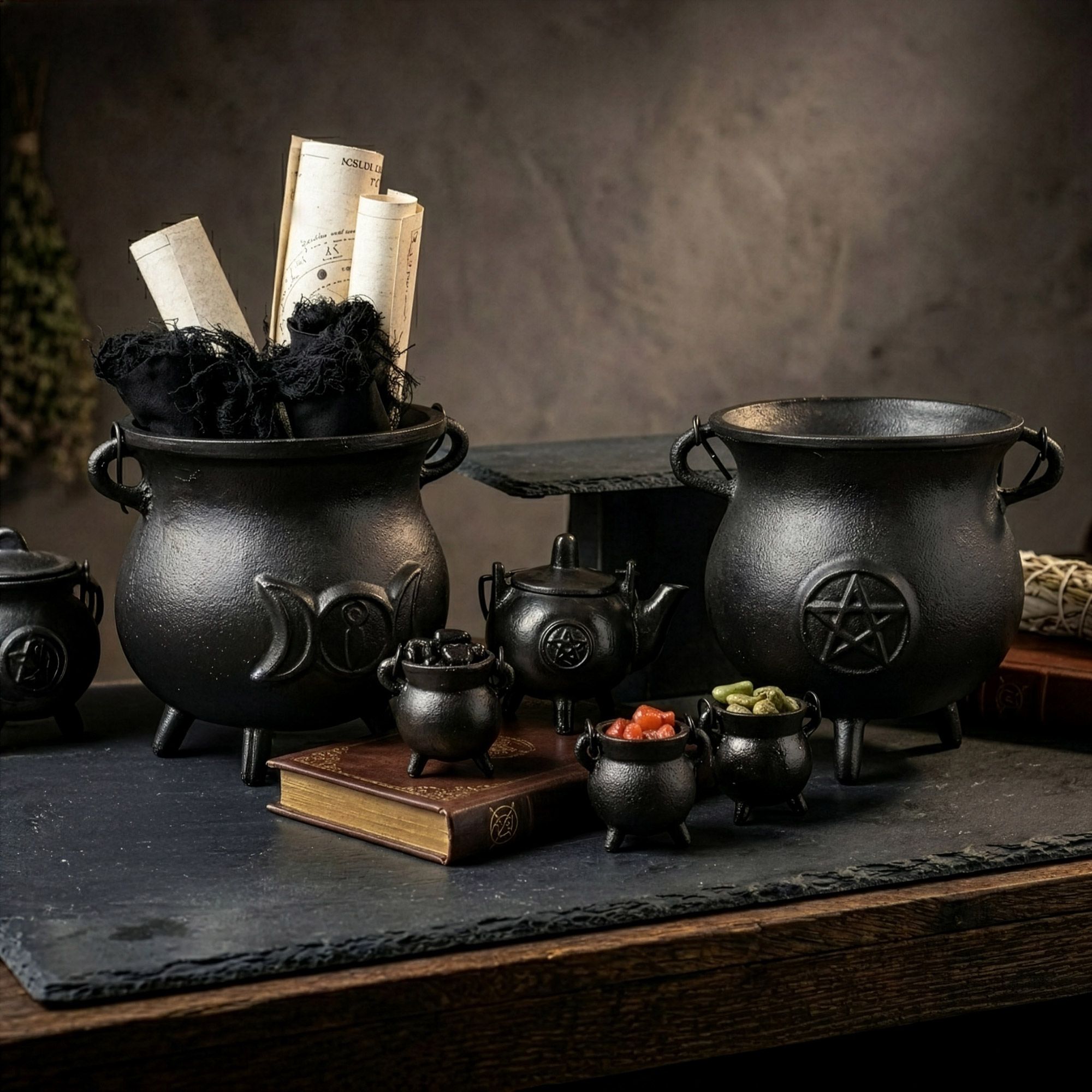 Large Cast Iron Cauldron with Pentagon 6 Large Cast Iron Cauldron with Pentagon