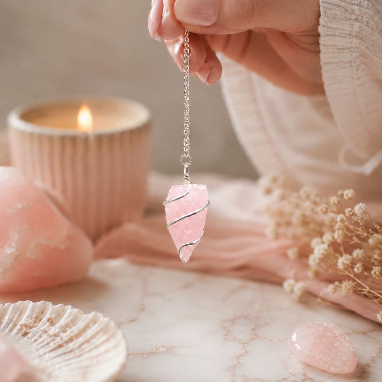 Raw Gemstone Pendulum – Rose Quartz 4 Raw Gemstone Pendulum – Rose Quartz