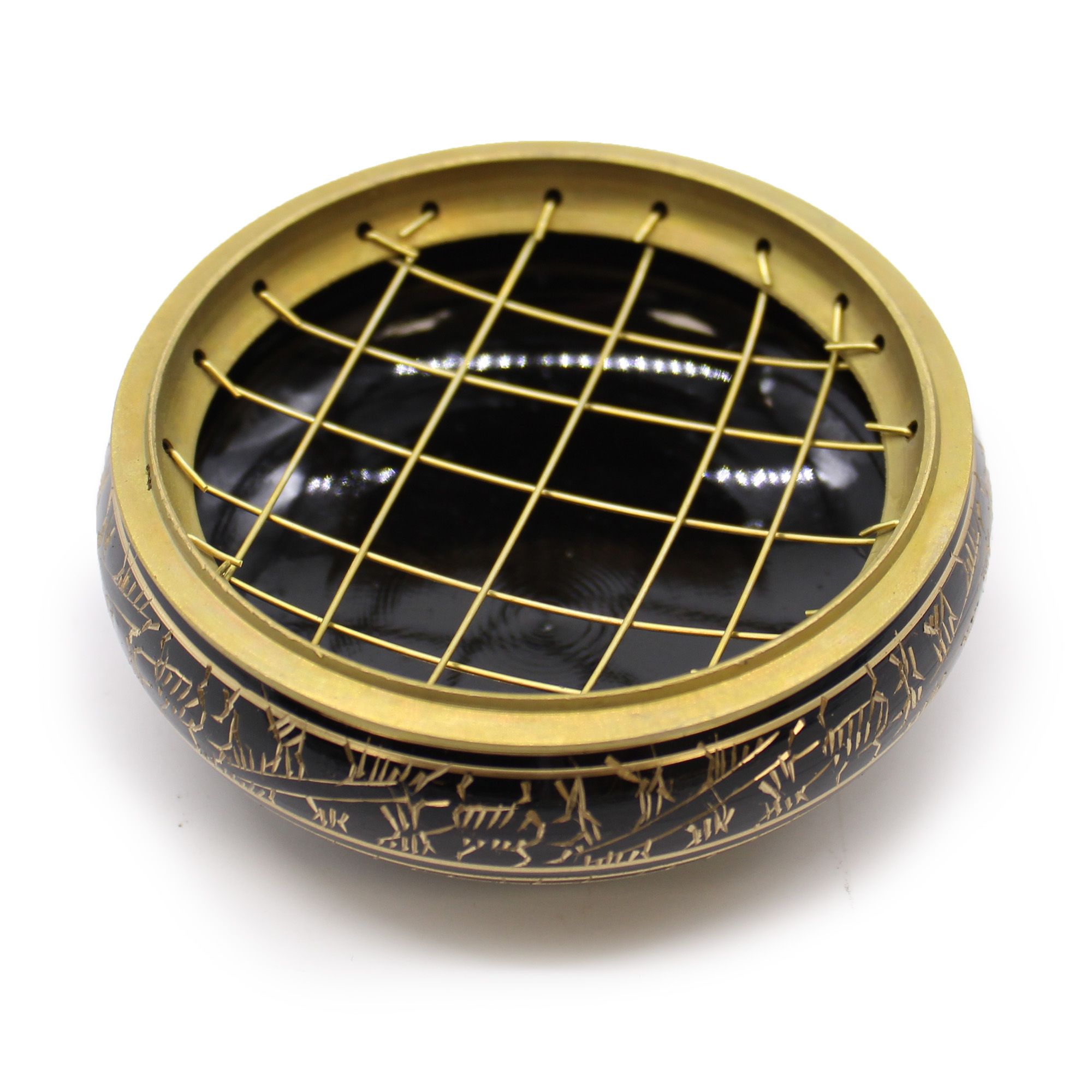 Brass Carved Charcoal Incense Jar 2 Brass Carved Charcoal Incense Jar