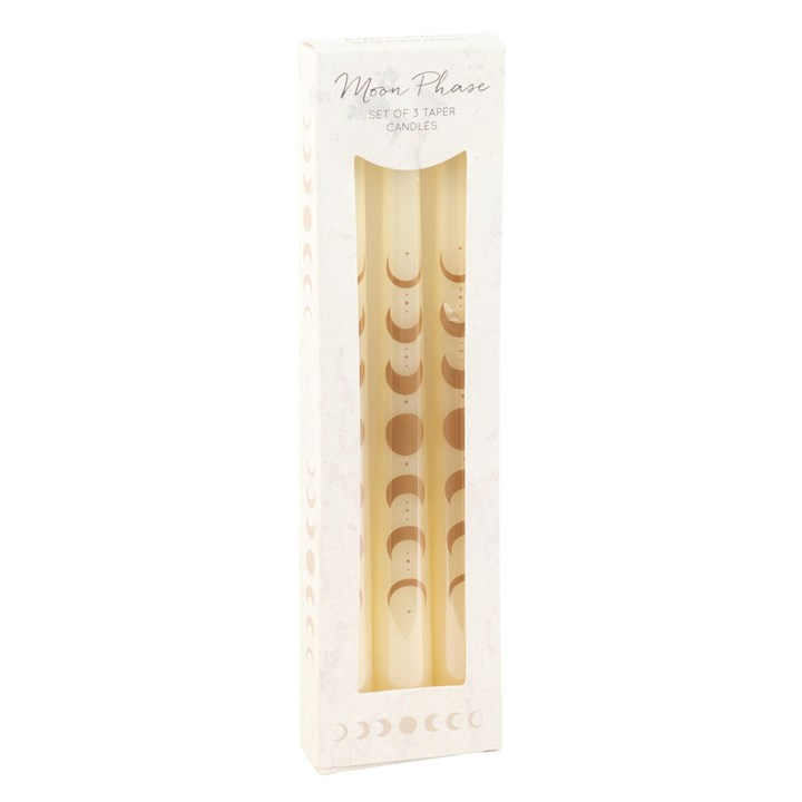 Set of 3 Cream Moon Phases Taper Dinner Candles Set of 3 Cream Moon Phases Taper Dinner Candles