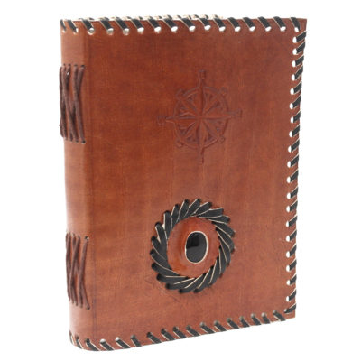 Leather Black Onyx & Compass Notebook