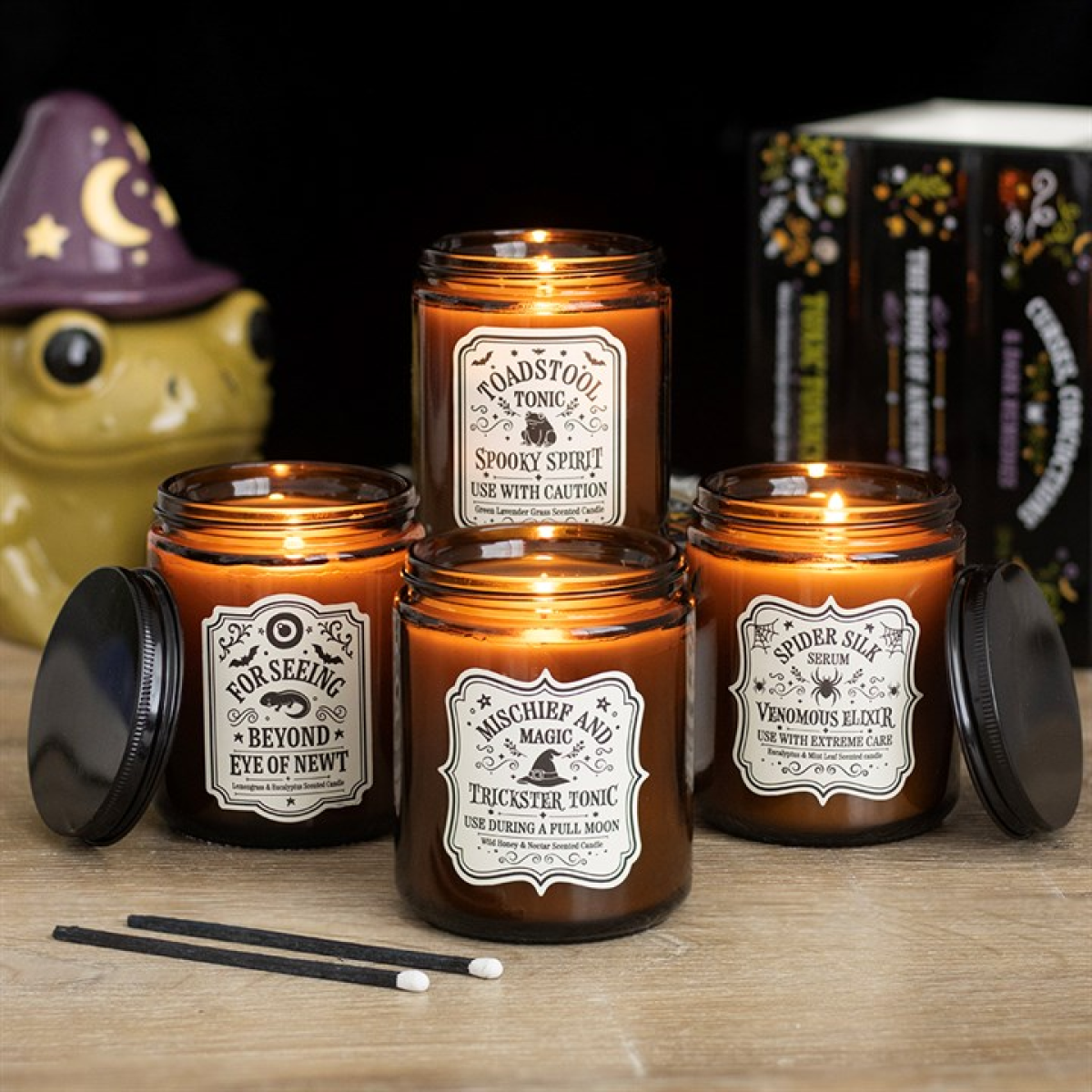 Set of 4 Witch’s Apothecary Amber Jar Candles